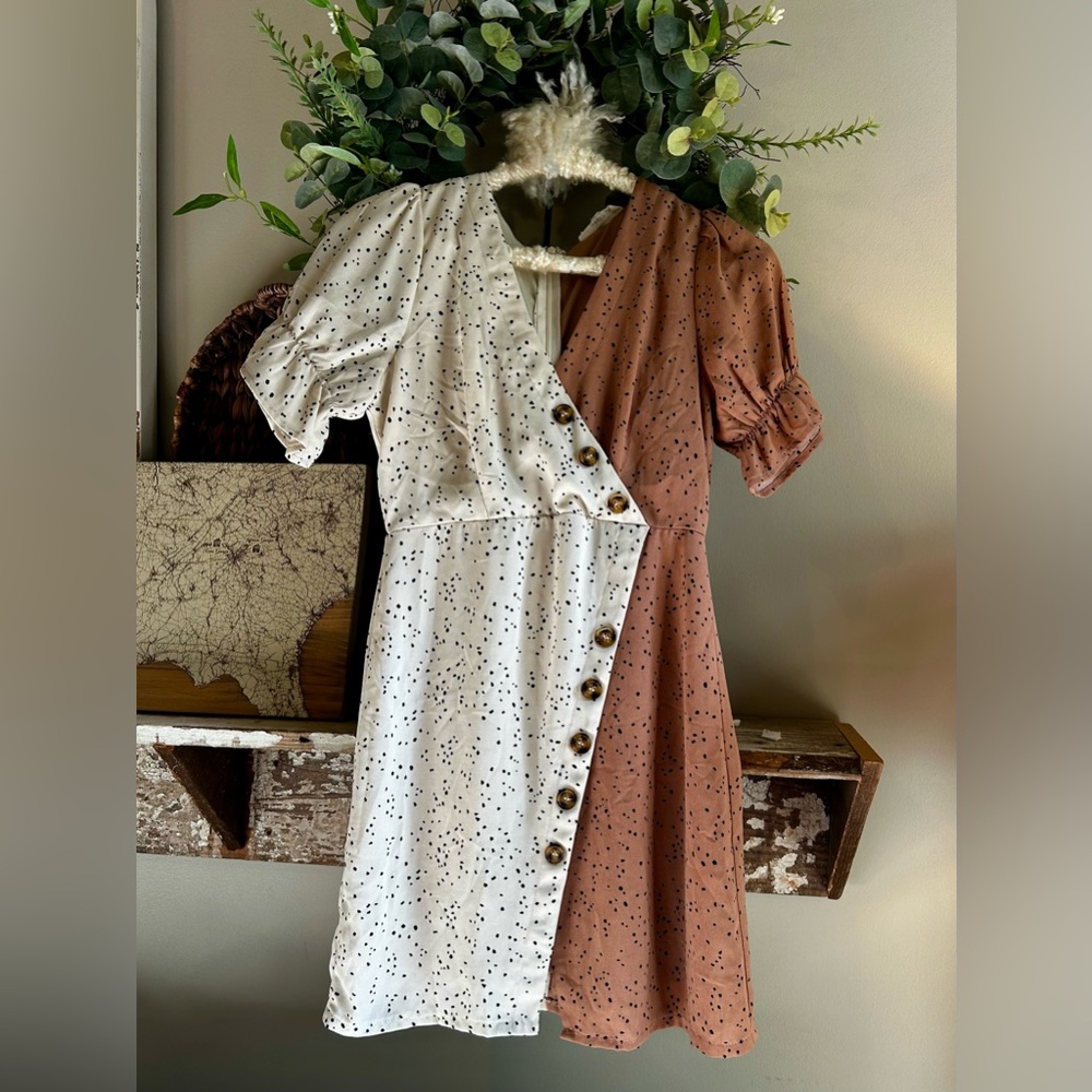 Entro Cream Asymmetrical Puff Sleeve Wrap Dress